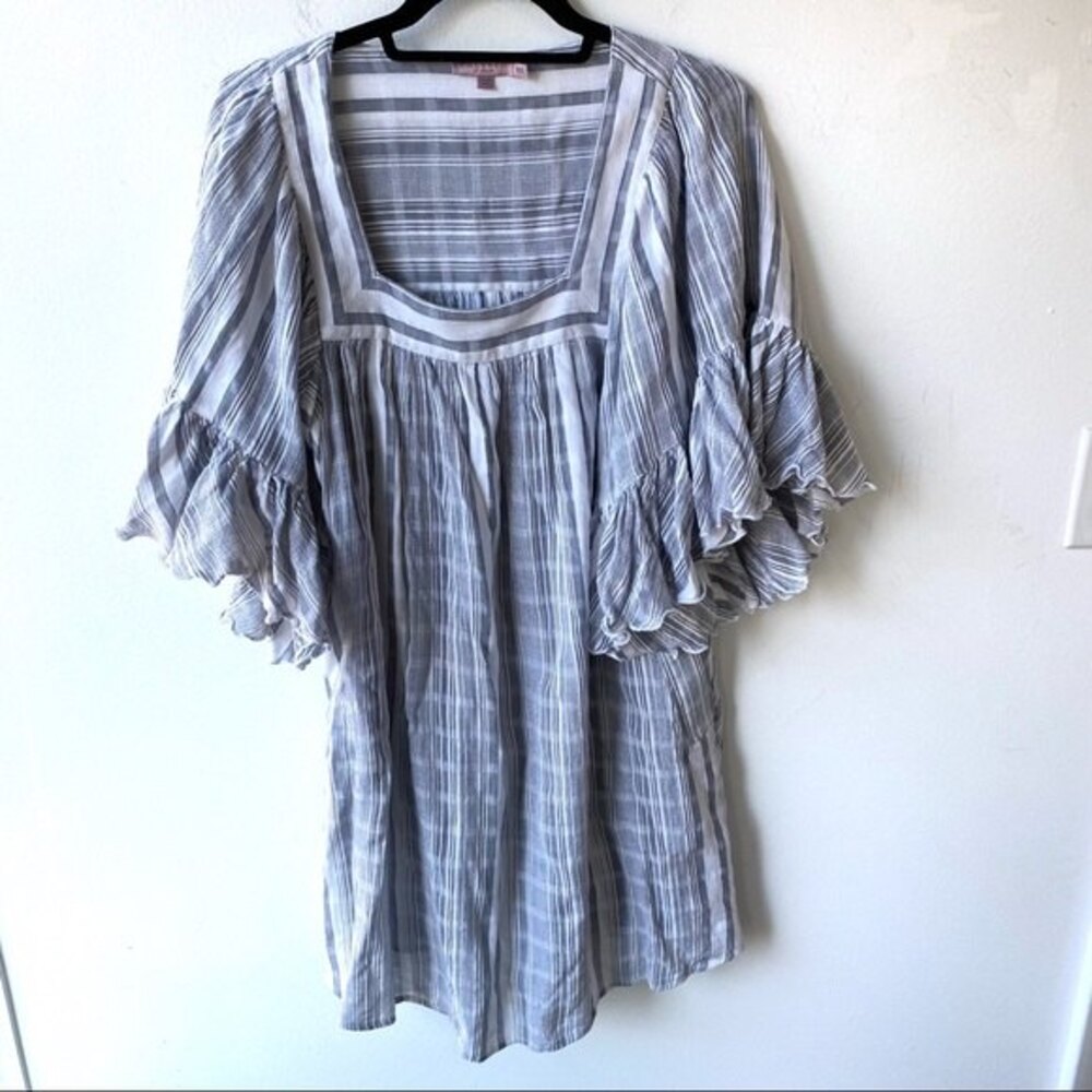Calypso St. Barth Gray and White Textured Cotton Mini Dress